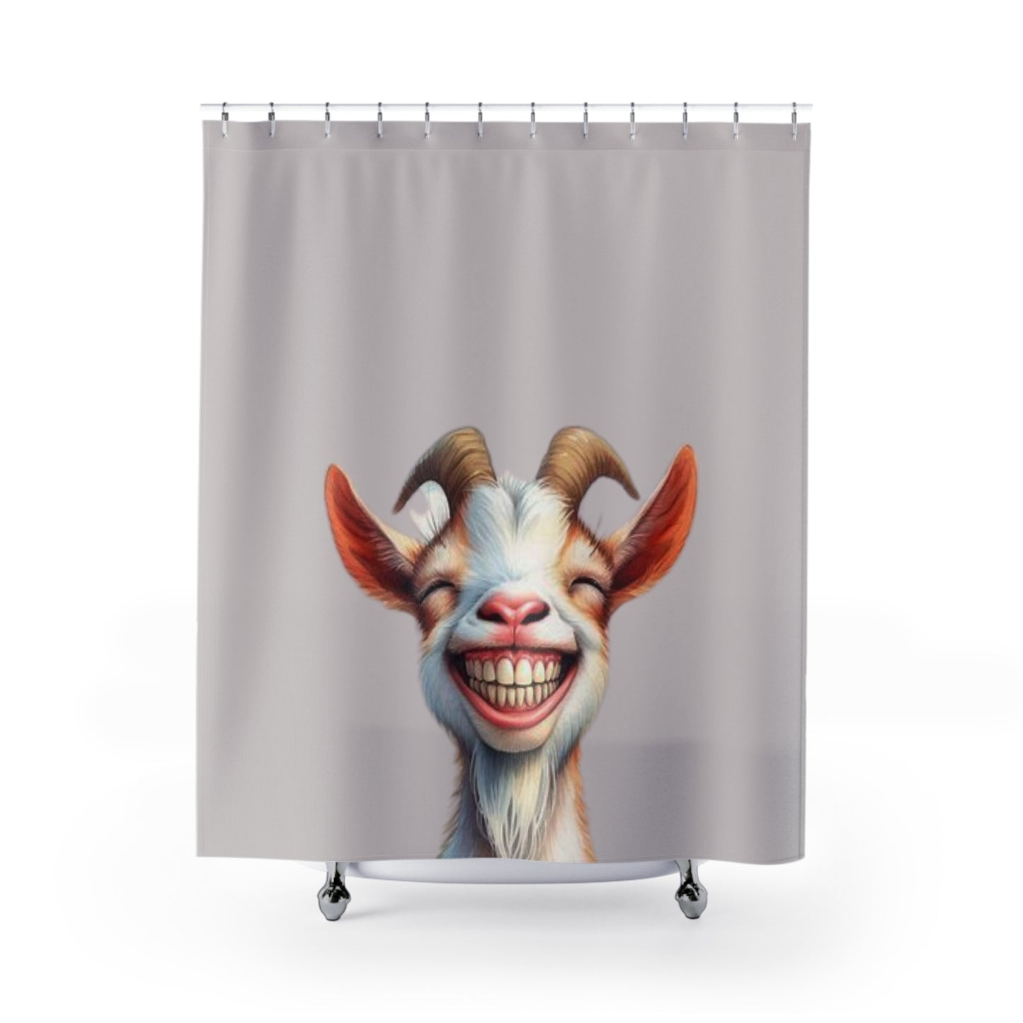 Happy Goat In Grey Country Farmhouse Shower Curtain