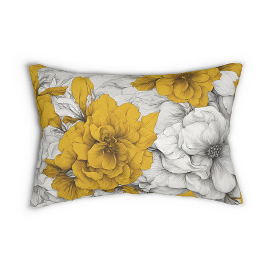 Yellow And white Floral Lumbar Pillow