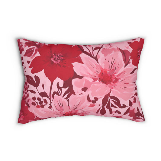 Red And Pink Graphic Floral Lumbar Pillow