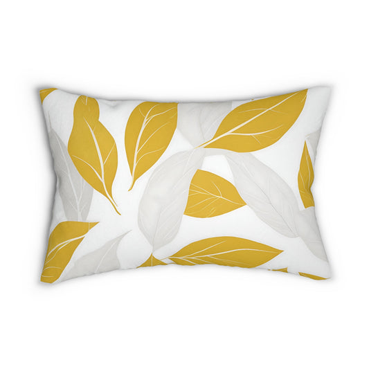 Yellow And White Leaves Graphic Floral Lumbar Pillow