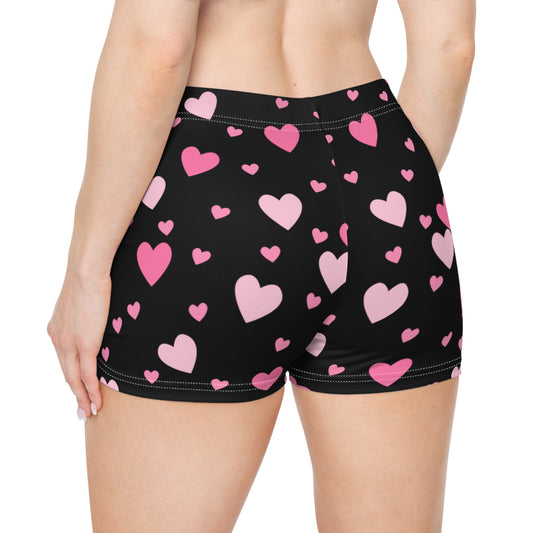 Pink Hearts Cutie Booty Shorts In Black