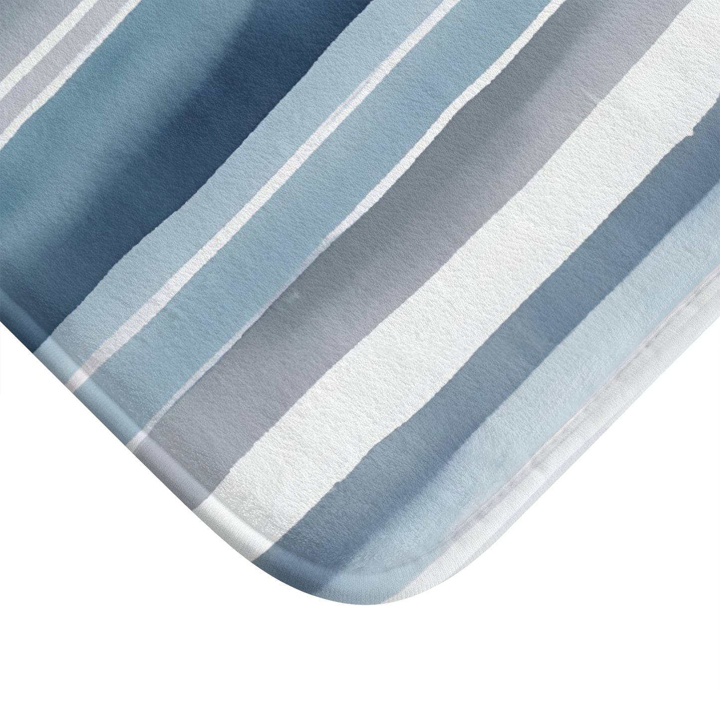 Blue Grey White Watercolor Striped Bath Mat