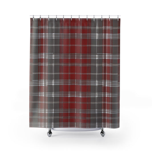 Cabernet Red And Grey Plaid Shower Curtain