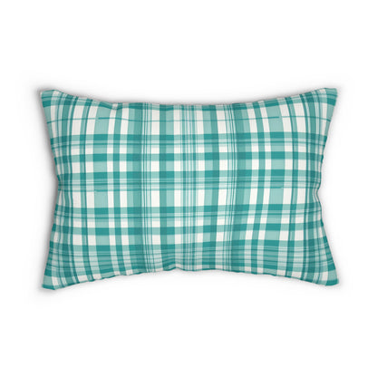 Turquoise And White Loose Plaid Lumbar Pillow