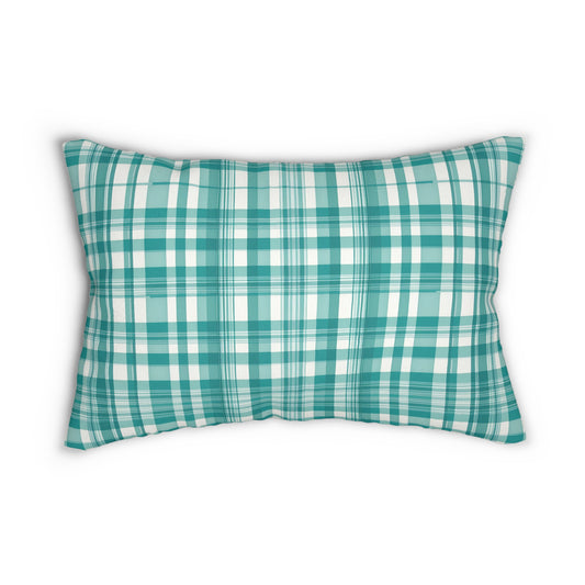 Turquoise And White Loose Plaid Lumbar Pillow