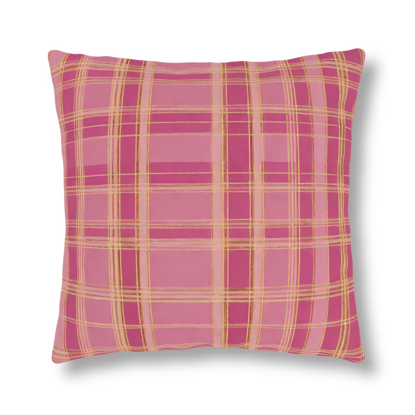 Pink & Gold Plaid, Indoor/Outdoor Waterproof Pillow