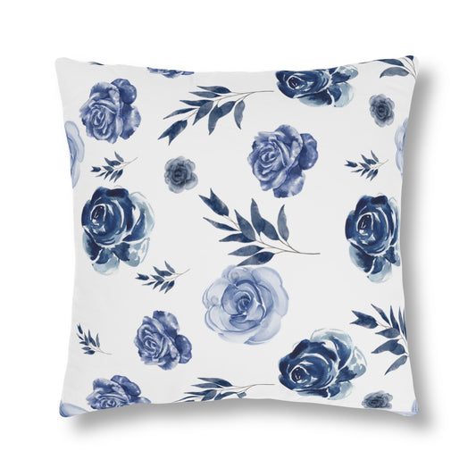 Blue Watercolor Floral, Indoor Outdoor Waterproof Pillow