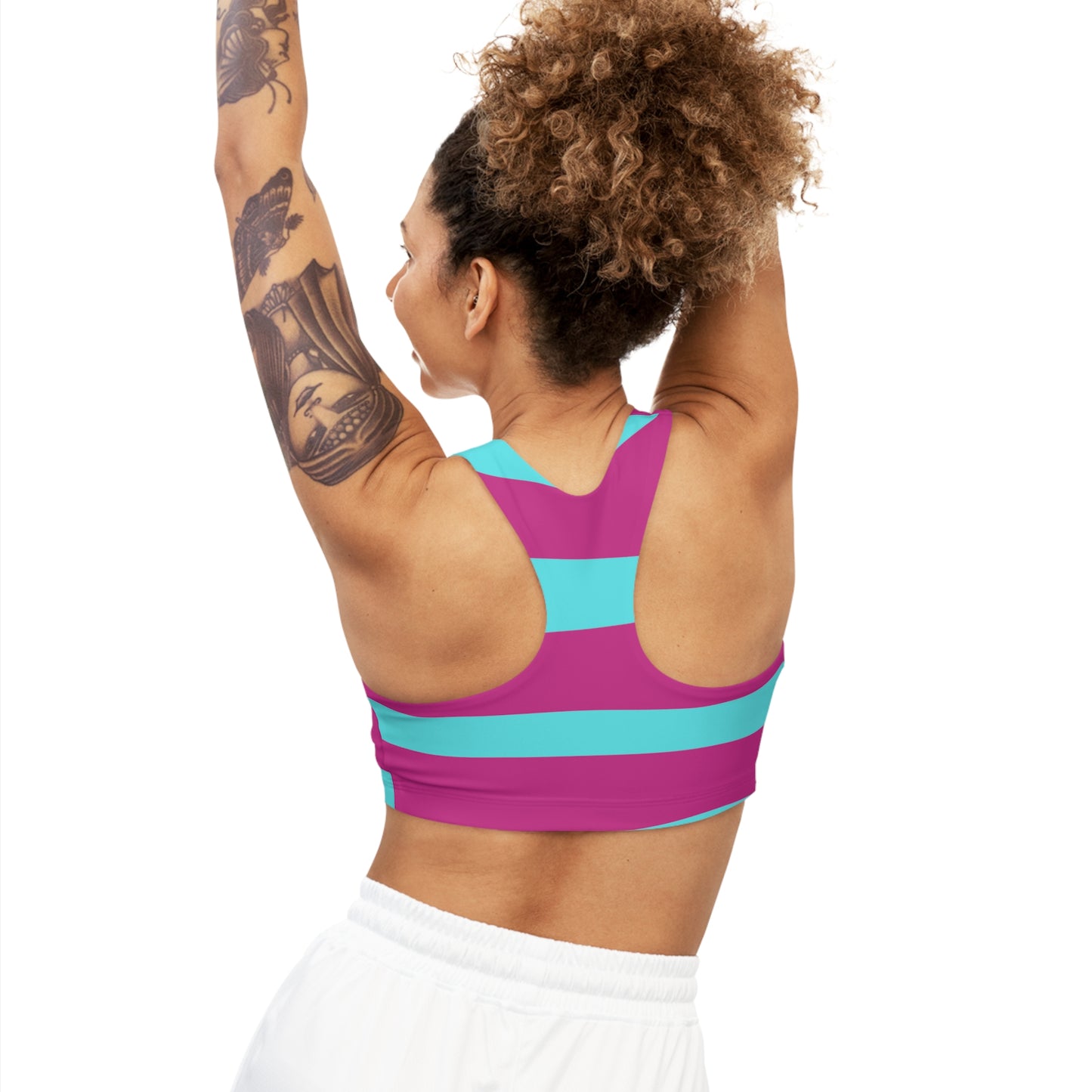 Turquoise & Purple Stripe Sports Bra