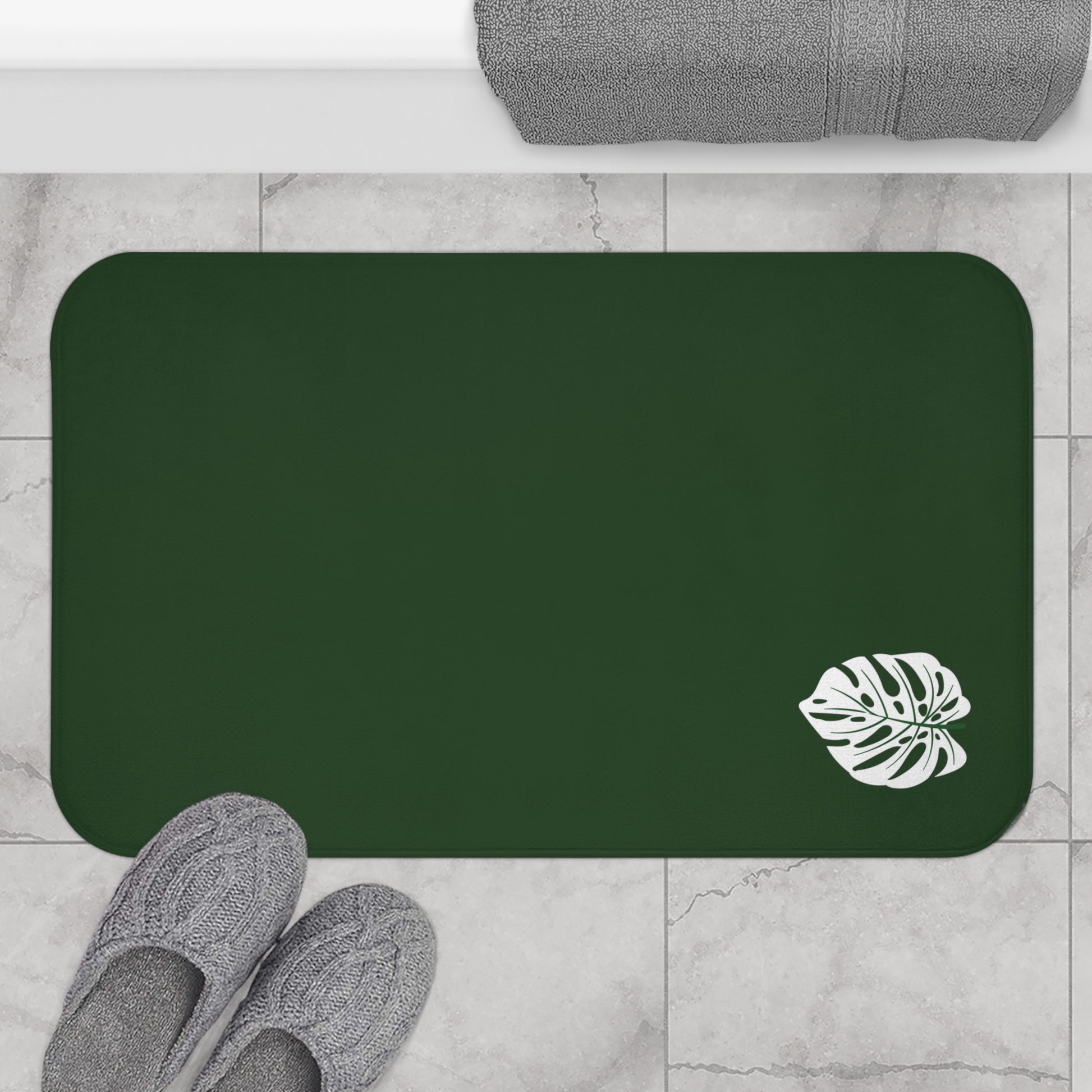 green philodendron leaf placemat Dark Green And White Philodendron Leaf Bath Mat – Sterling Jax