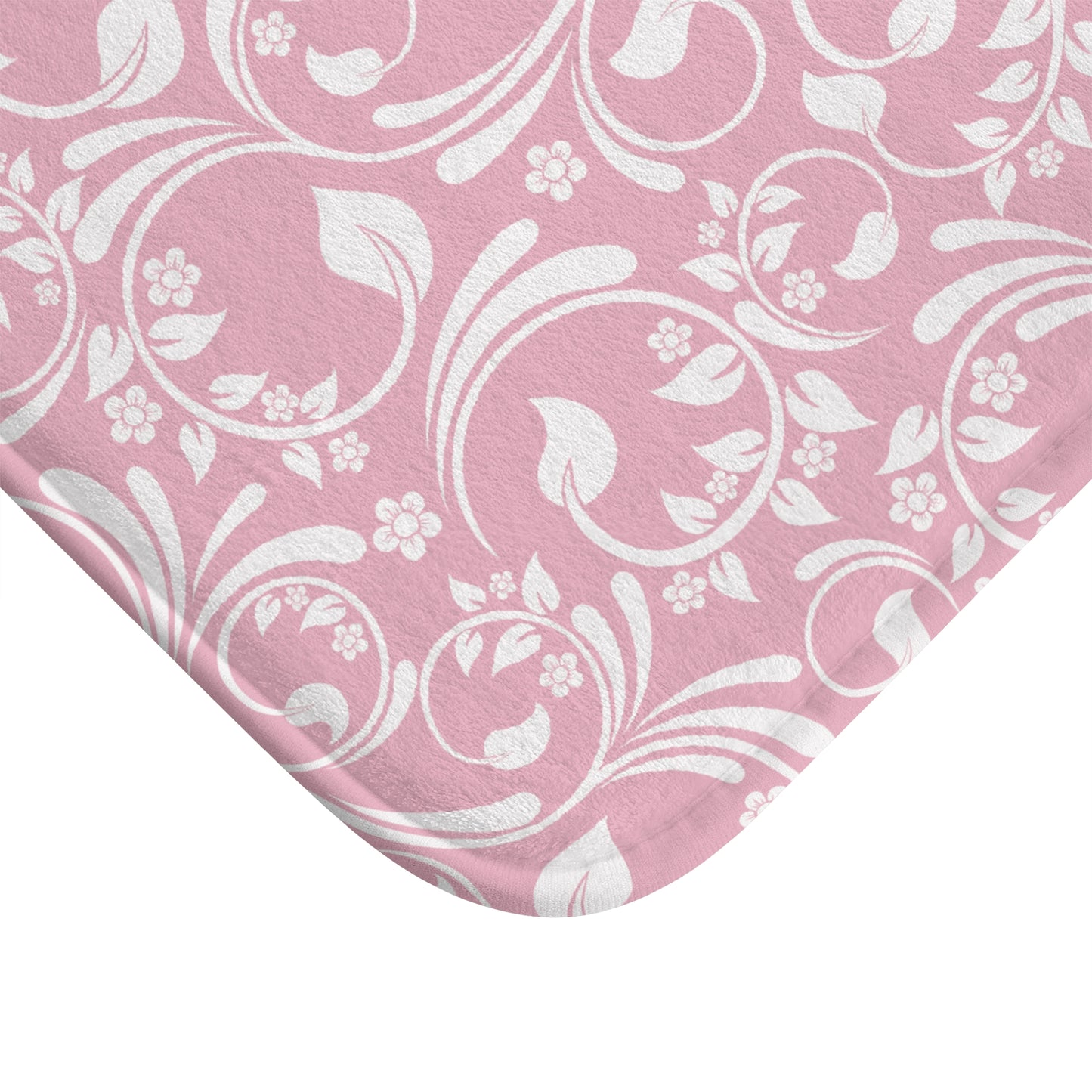 Pink And Light Grey Ornate Vine Floral Bath Mat