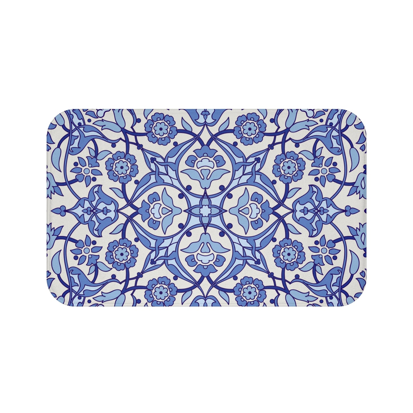 Blue And Light Grey Moroccan Style Bath Mat