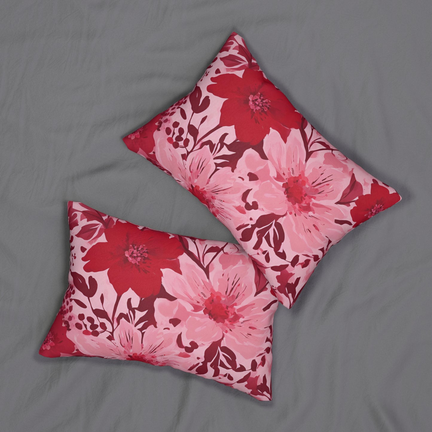 Red And Pink Graphic Floral Lumbar Pillow