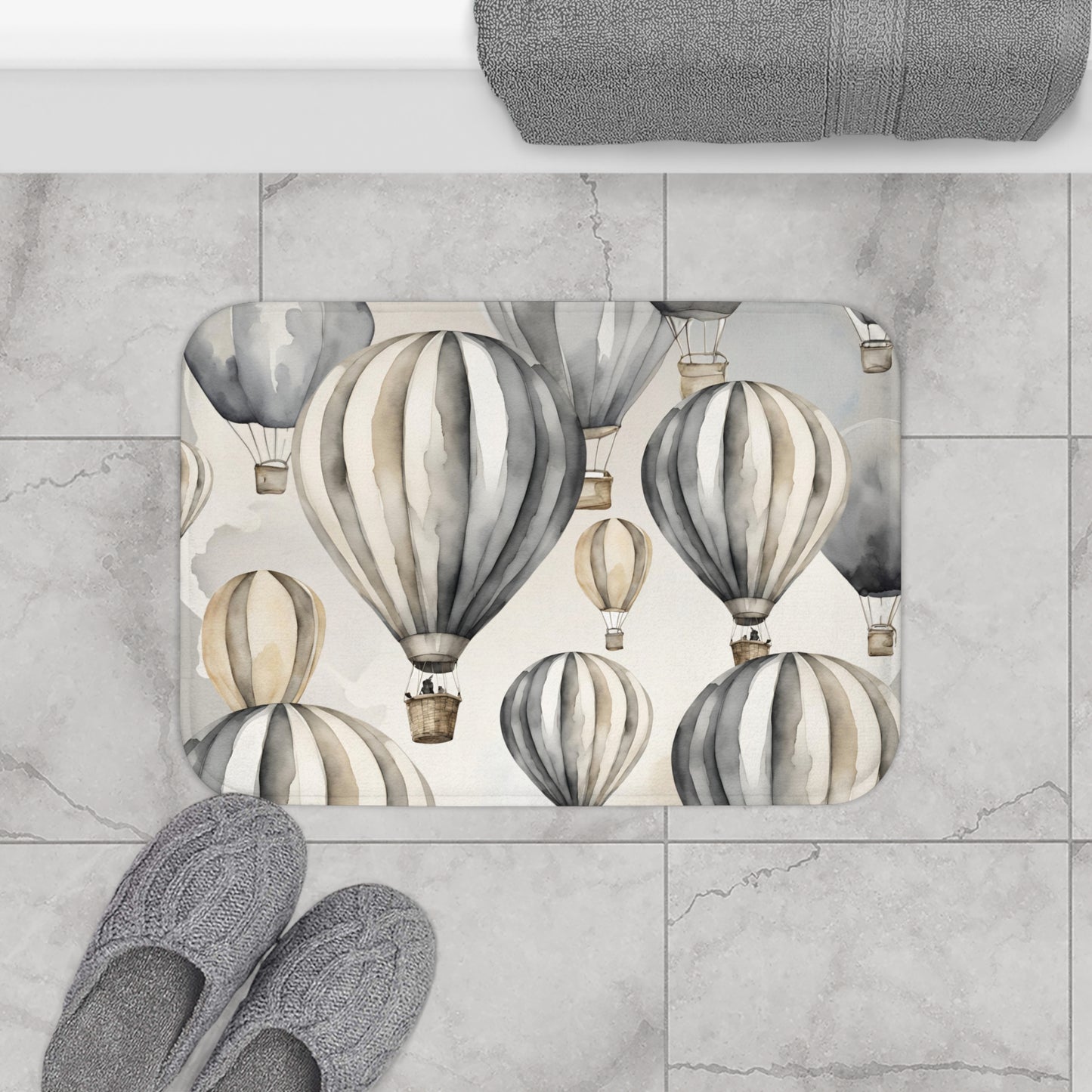 Cream White And Grey Hot Air Ballon Bath Mat