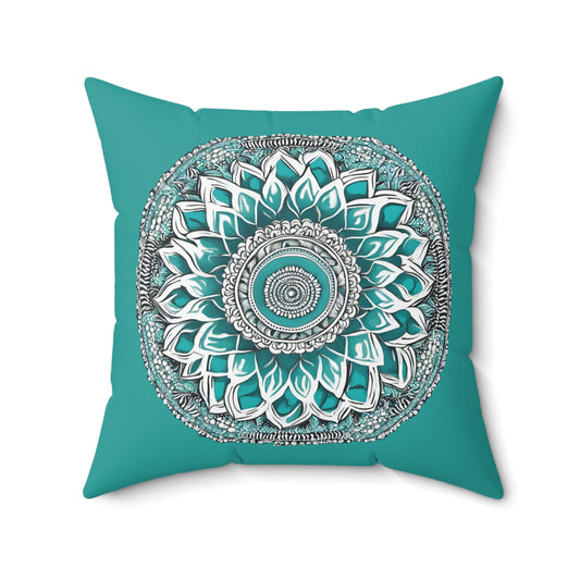Turquoise White And Grey Mandala Decorative Throw Pillow