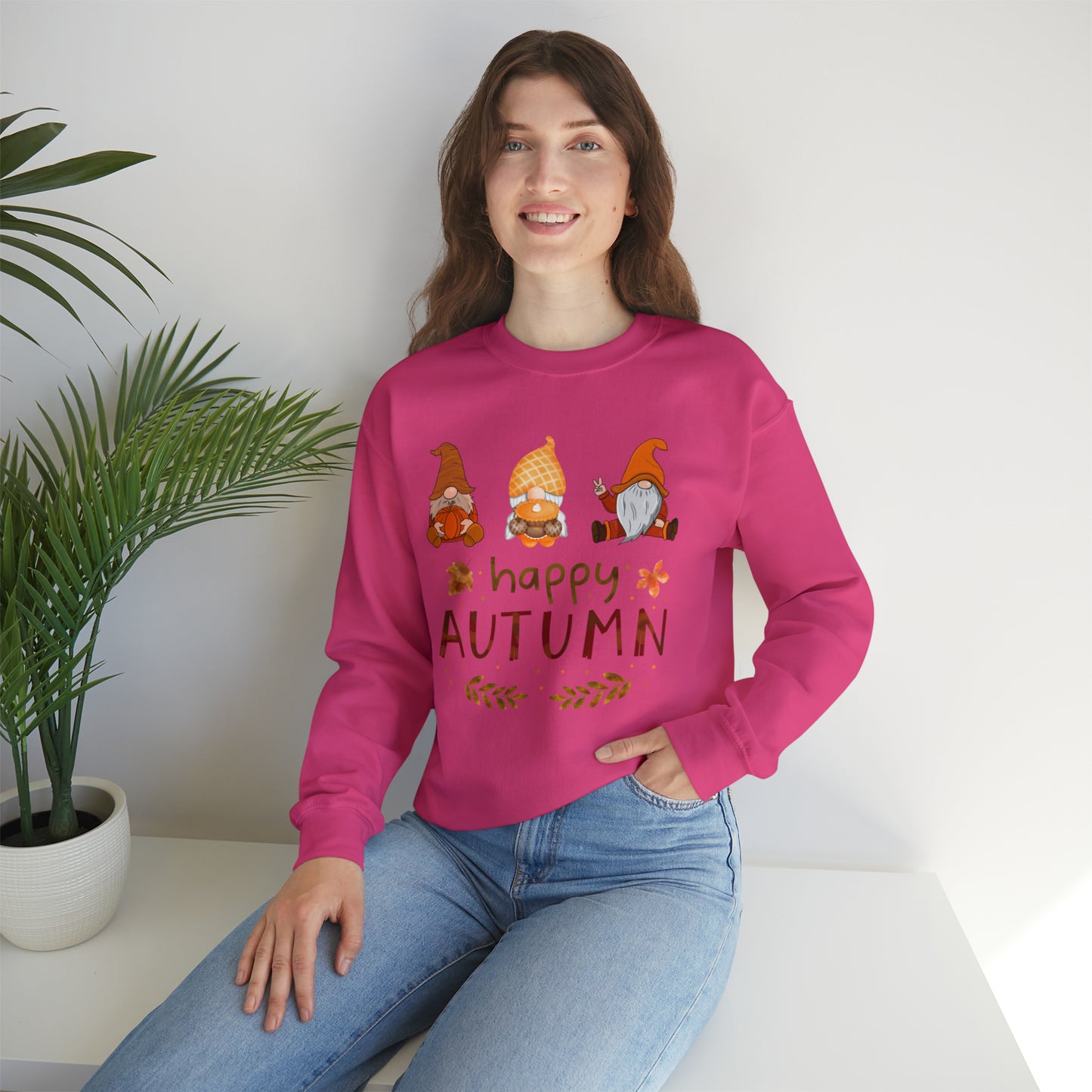 Happy Autumn, Gnome Trio, Heavy Blend™ Crewneck Sweatshirt (Available In Other Colors)