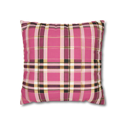 Pink, Gold, And Black Plaid Throw Pillow Cover