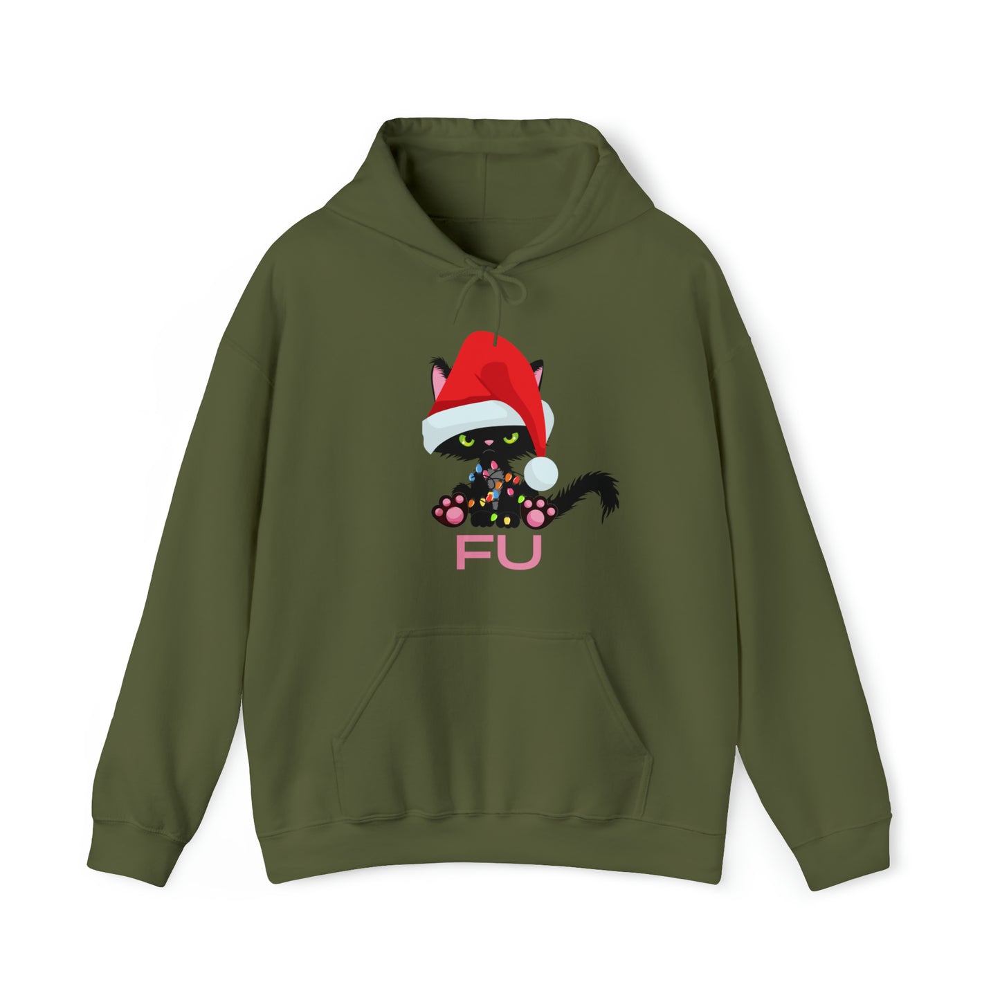 Christmas Humor, Grumpy Kittie In Lights, FU, Pull-Over Hoodie