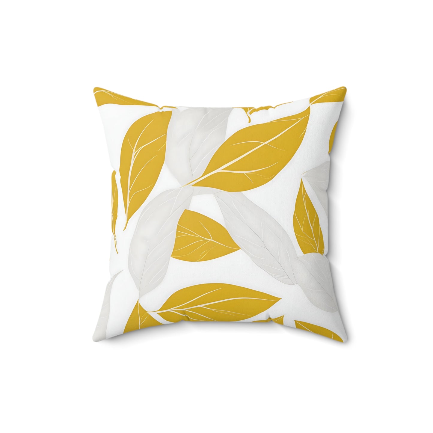 Yellow And White Leaves Graphic Floral Decorative Throw Pillow