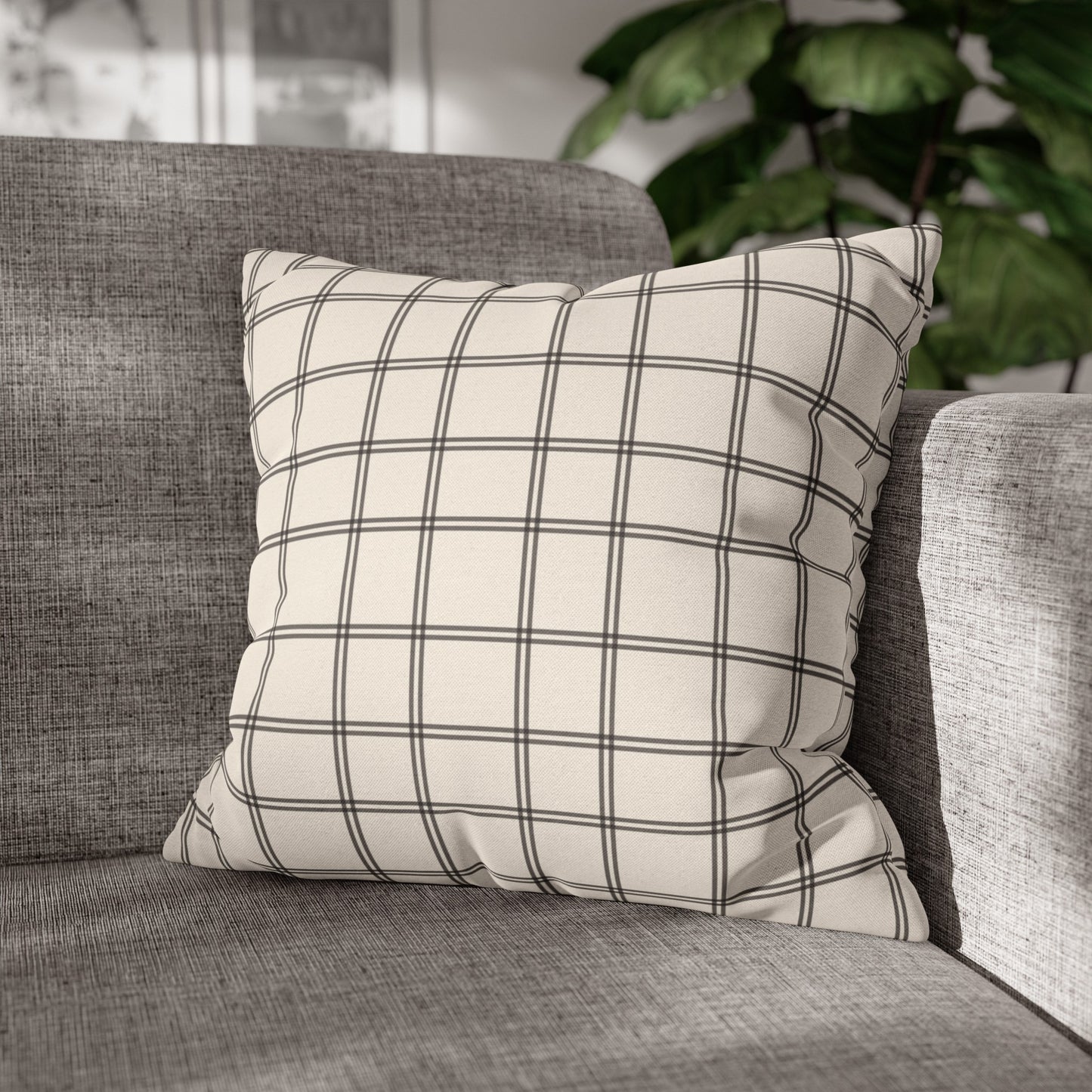 Cream And Black Check Throw Pillow Cover