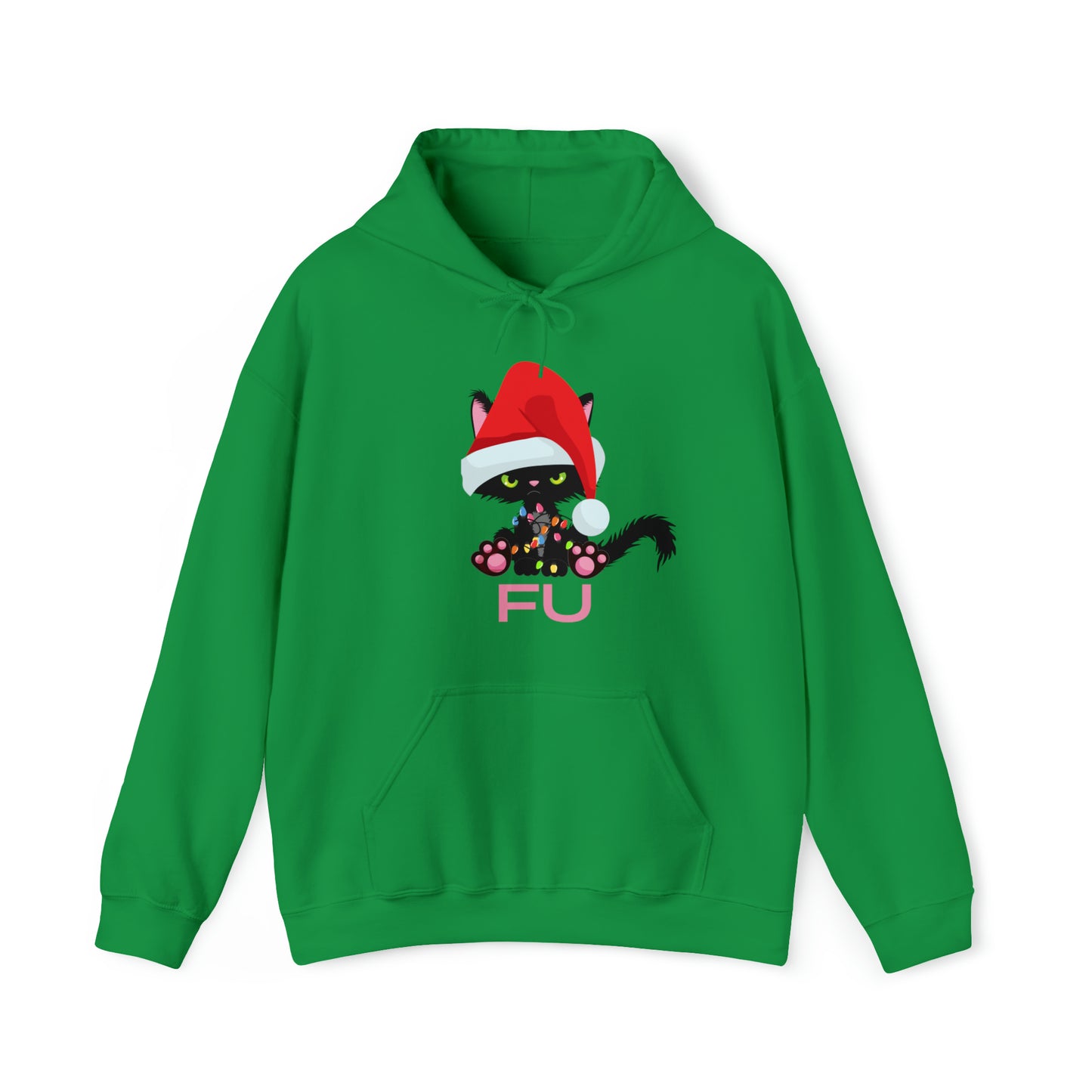 Christmas Humor, Grumpy Kittie In Lights, FU, Pull-Over Hoodie