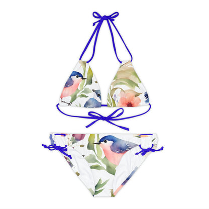 Pink Blue And Green Floral Bird Two Piece Bikini Set