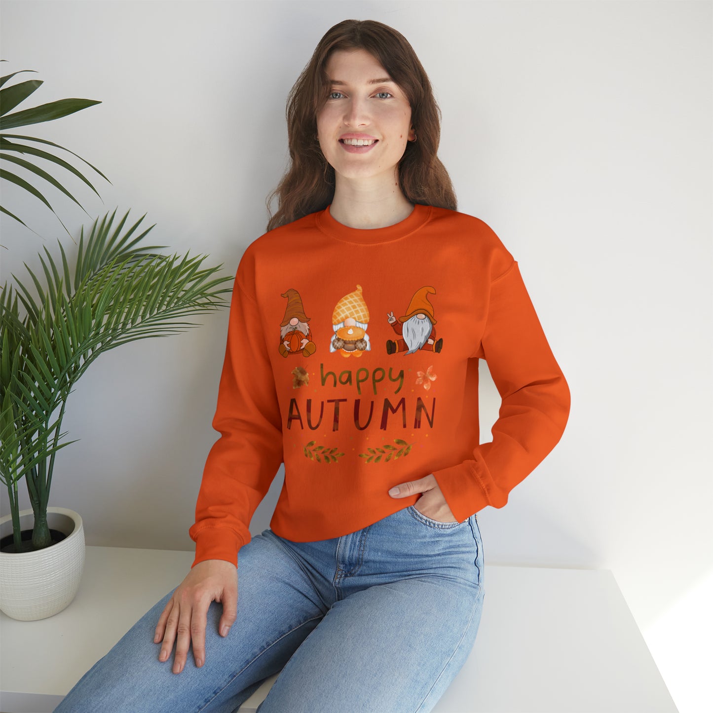 Happy Autumn, Gnome Trio, Heavy Blend™ Crewneck Sweatshirt (Available In Other Colors)