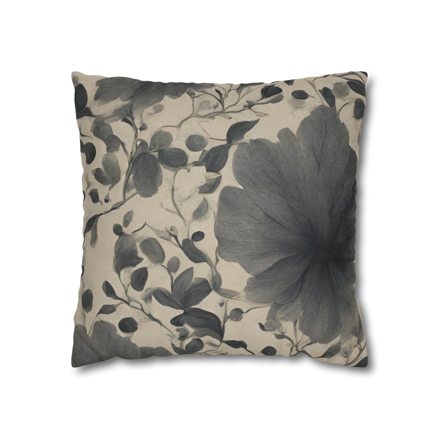 Beige And Black Floral Throw Pillow Cover