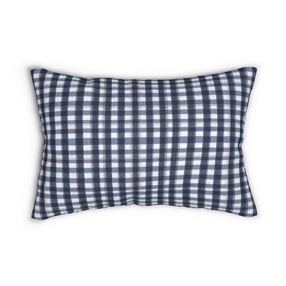 Blue And White Checker Board Plaid Lumbar Pillow