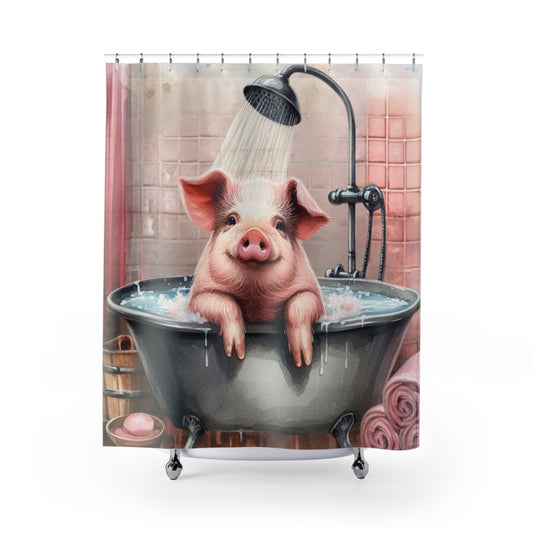 Adorable Piggy In A Tub Country Farmhouse Shower Curtain