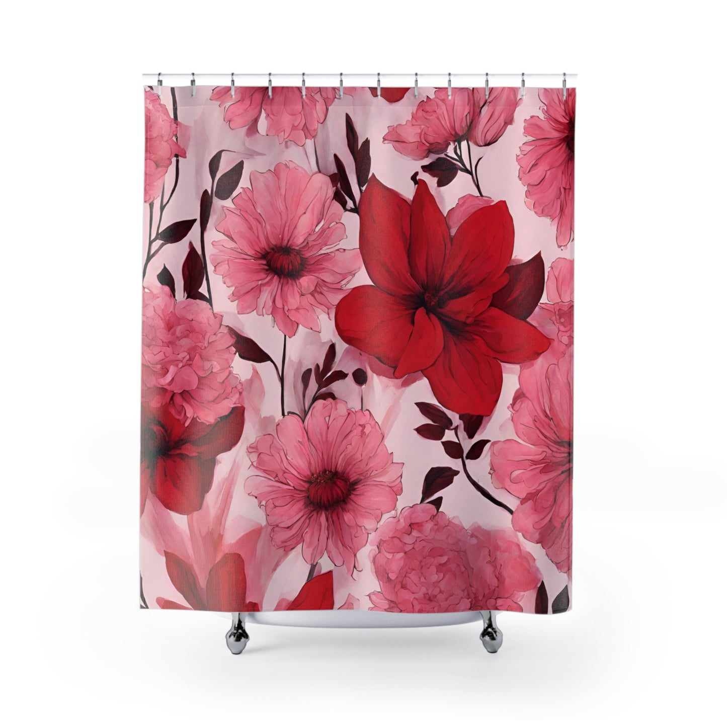 Bold And Beautiful Red & Pink Floral Shower Curtain