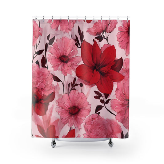 Bold And Beautiful Red & Pink Floral Shower Curtain