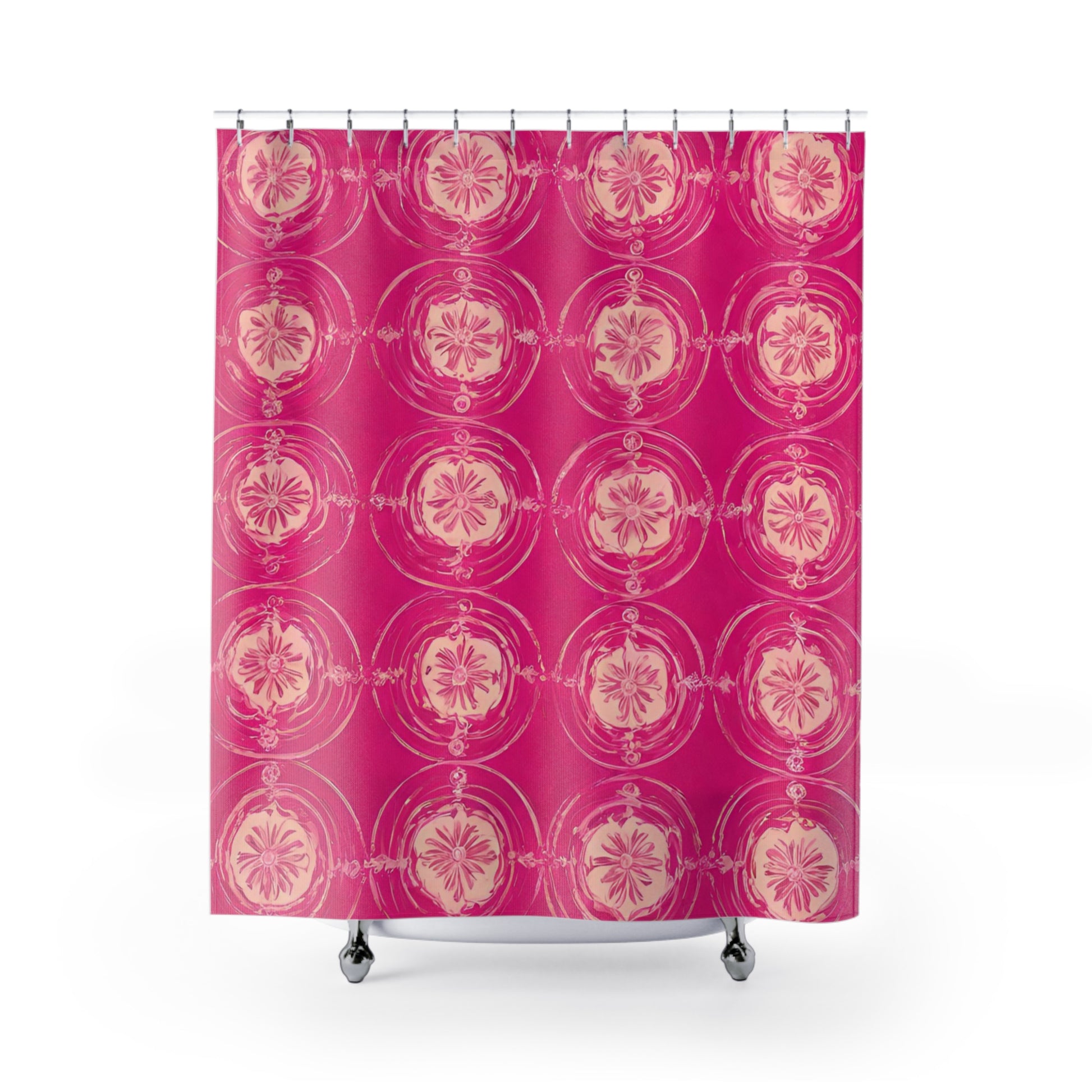 pink and cream medallion shower curtain