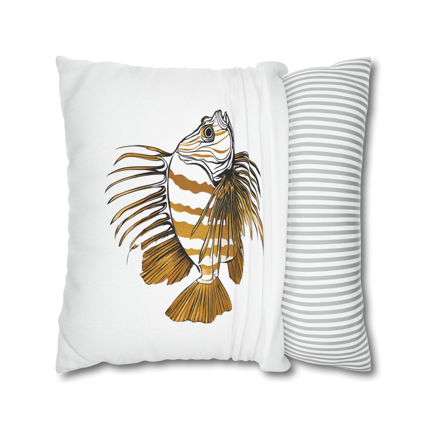 Gold And White Lionfish Decorative Throw Pillow Cover