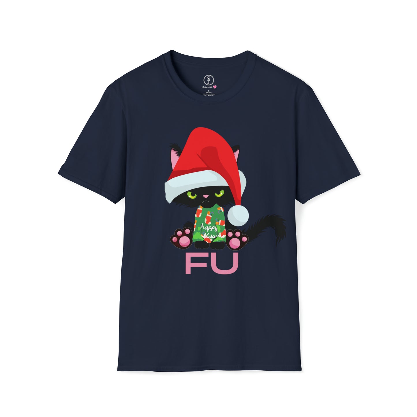 Christmas Humor, Grumpy Kittie In Lights, FU T-Shirt (Available In Other Colors) (Sizes Up To 3XL)