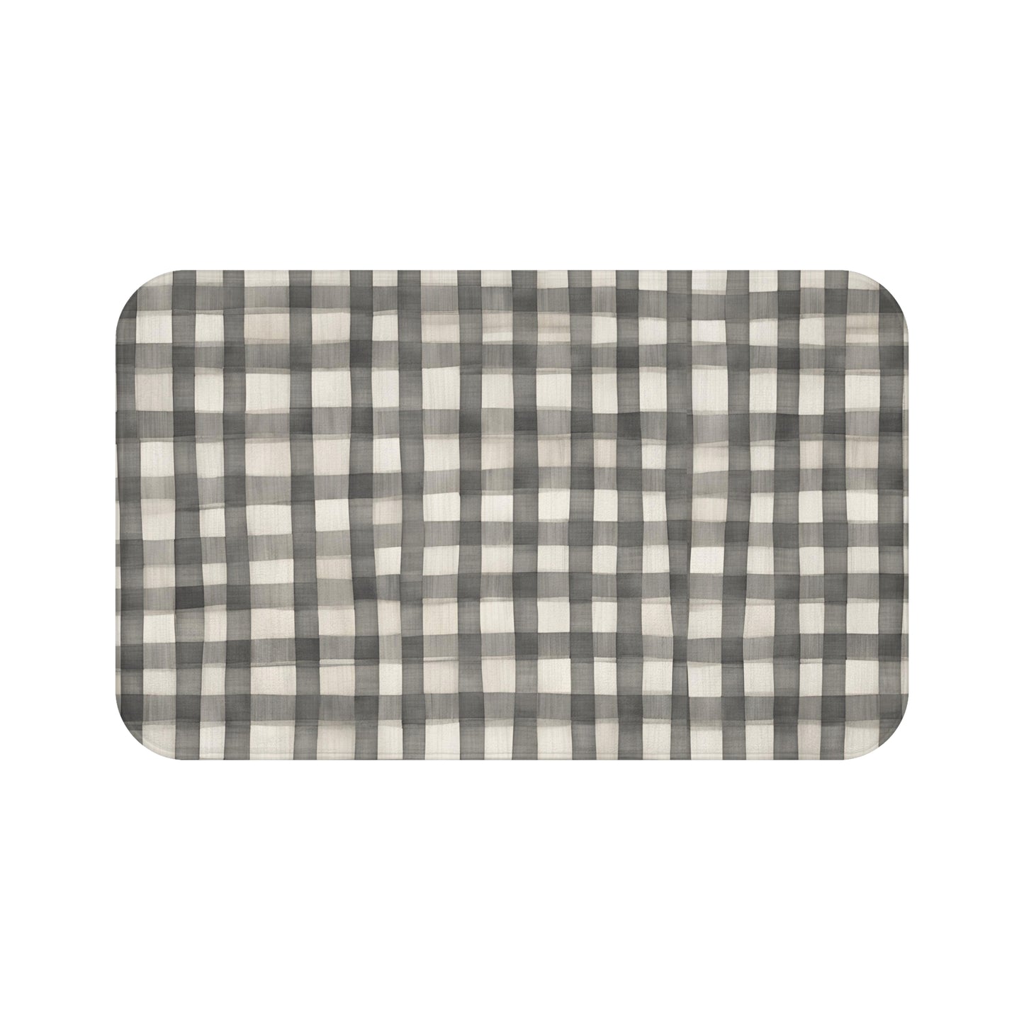 Grey And Cream Loose Checker Plaid Floral Bath Mat