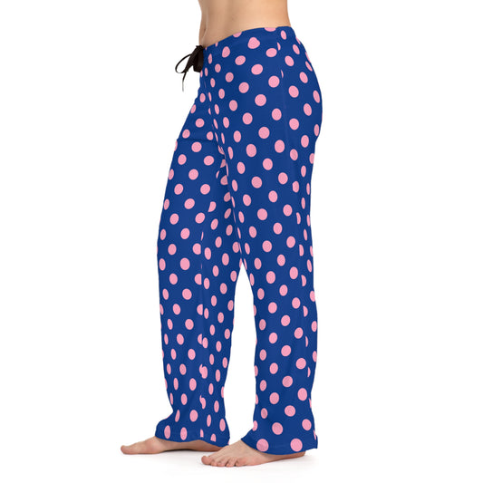 Pink Polka Dots Women's Pajammy Pants In Blue