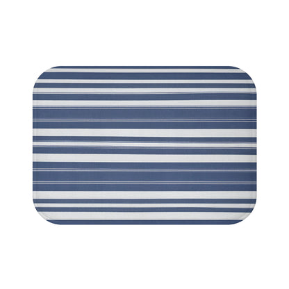 Blue Grey Striped Bath Mat