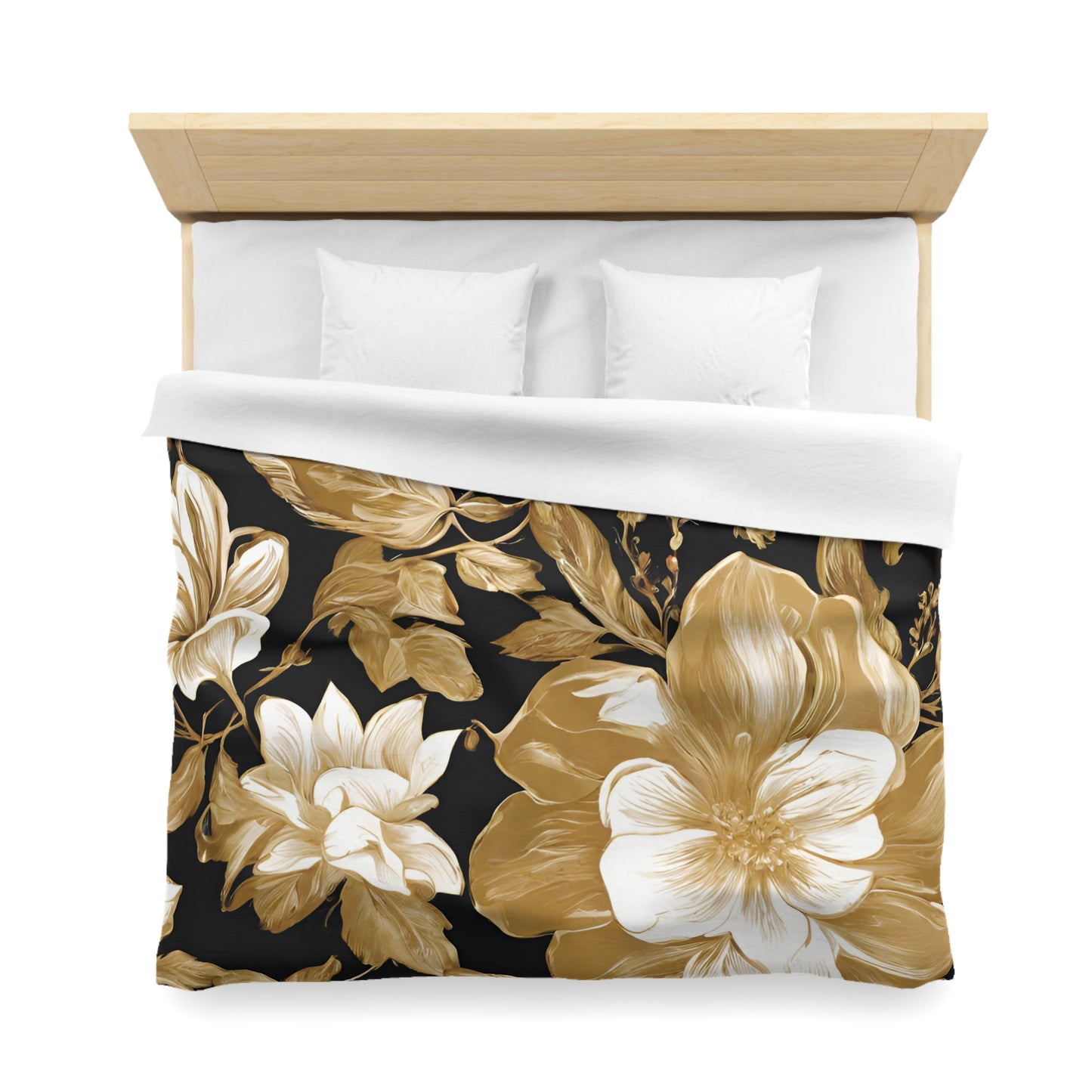 Black White And Gold Floral Duvet Cover