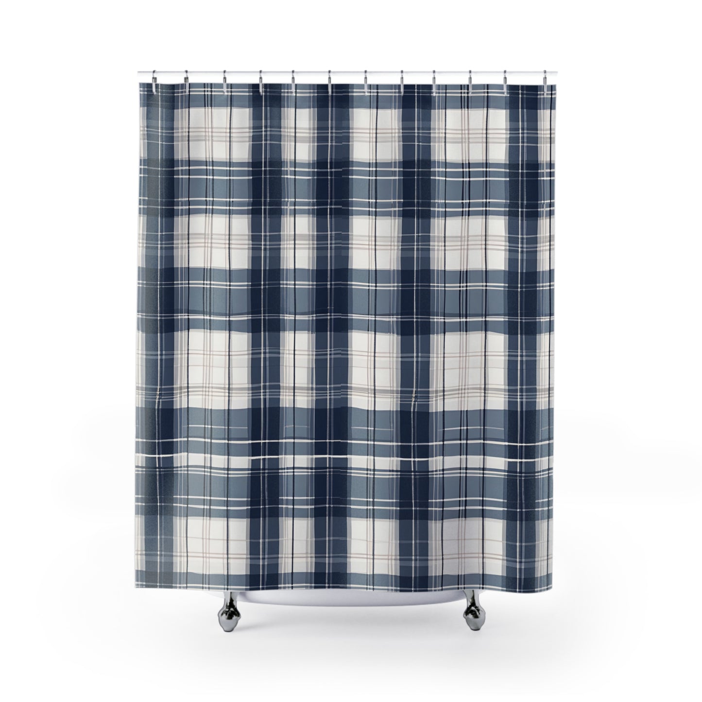 Blue And Cream Plaid Shower Curtain