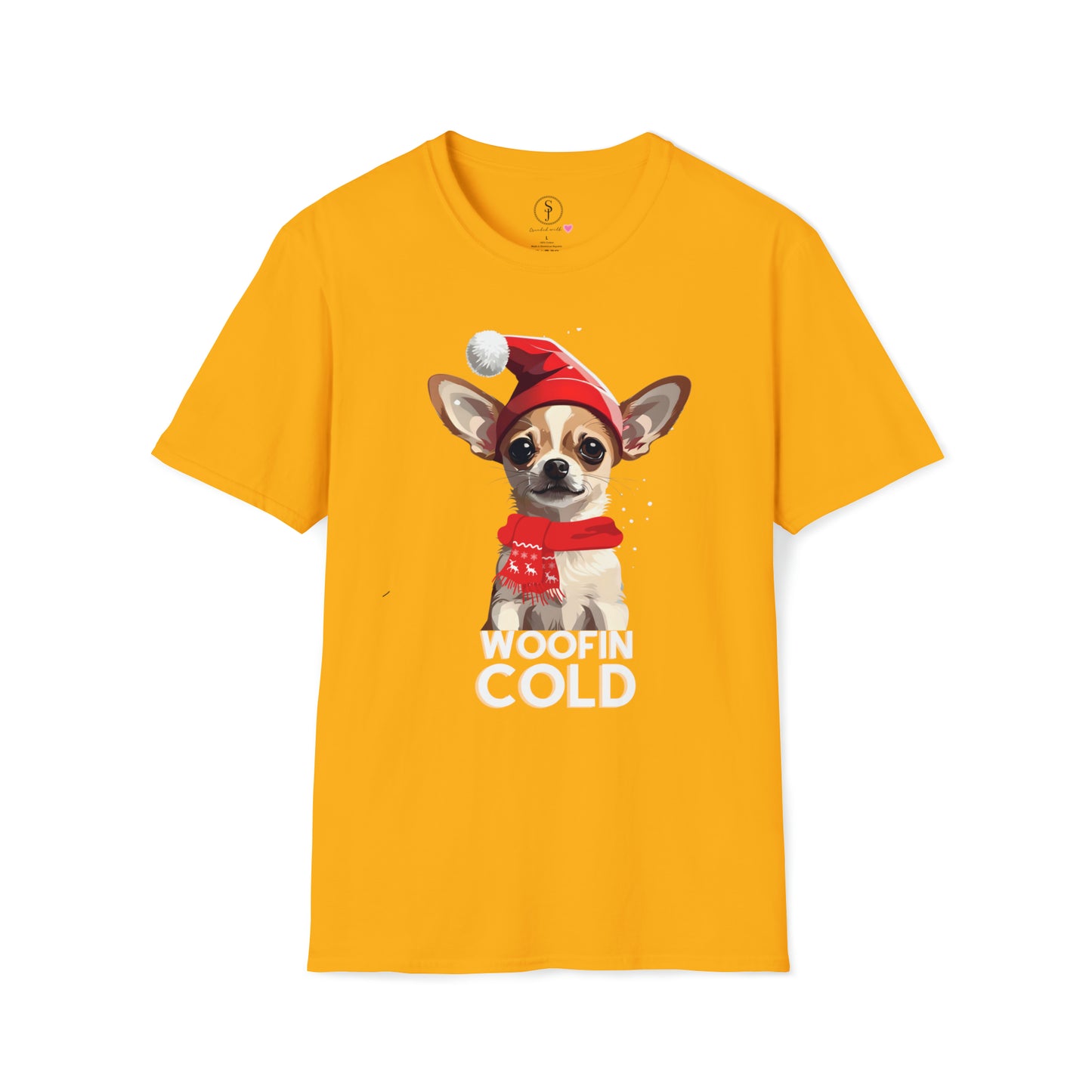 Christmas Vibes, Chihuahua Woofin Cold T-Shirt (Available In Other Colors) (Sizes Up To 3XL)