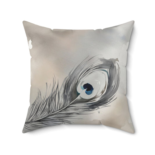 Peacock Feather Grey Cream And White Decorative Throw Pillow