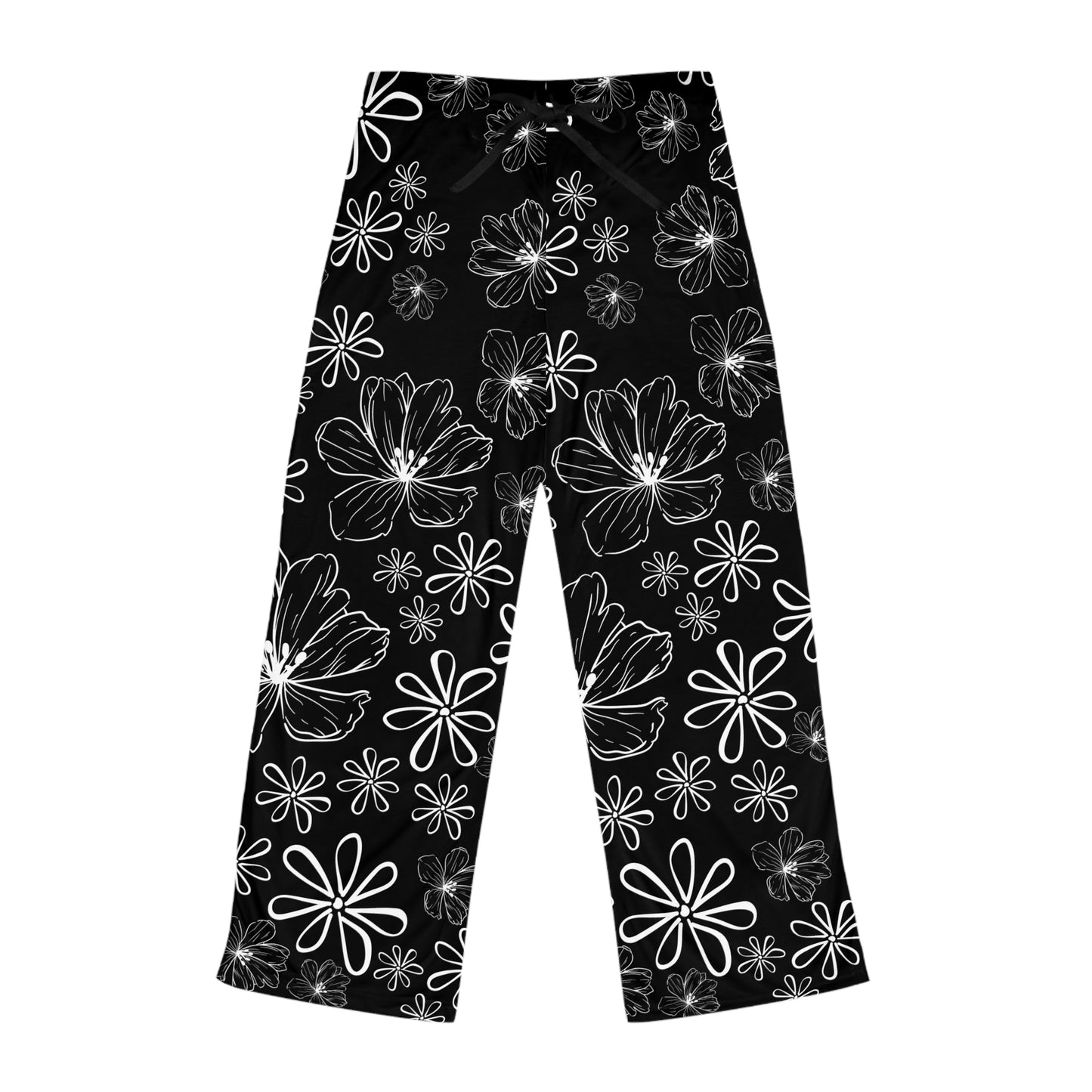 Graphic Flowers Pajammy Pants In Black