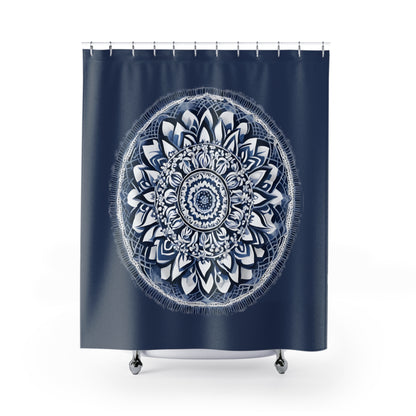 Blue And White Mandala Shower Curtain