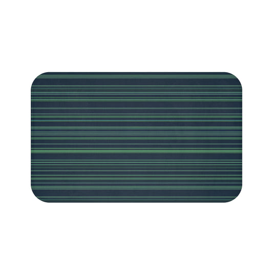 Dark Blue Greeb Striped Bath Mat