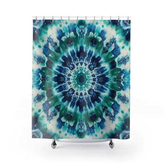 Blue Green Tie-Dye Shower Curtain