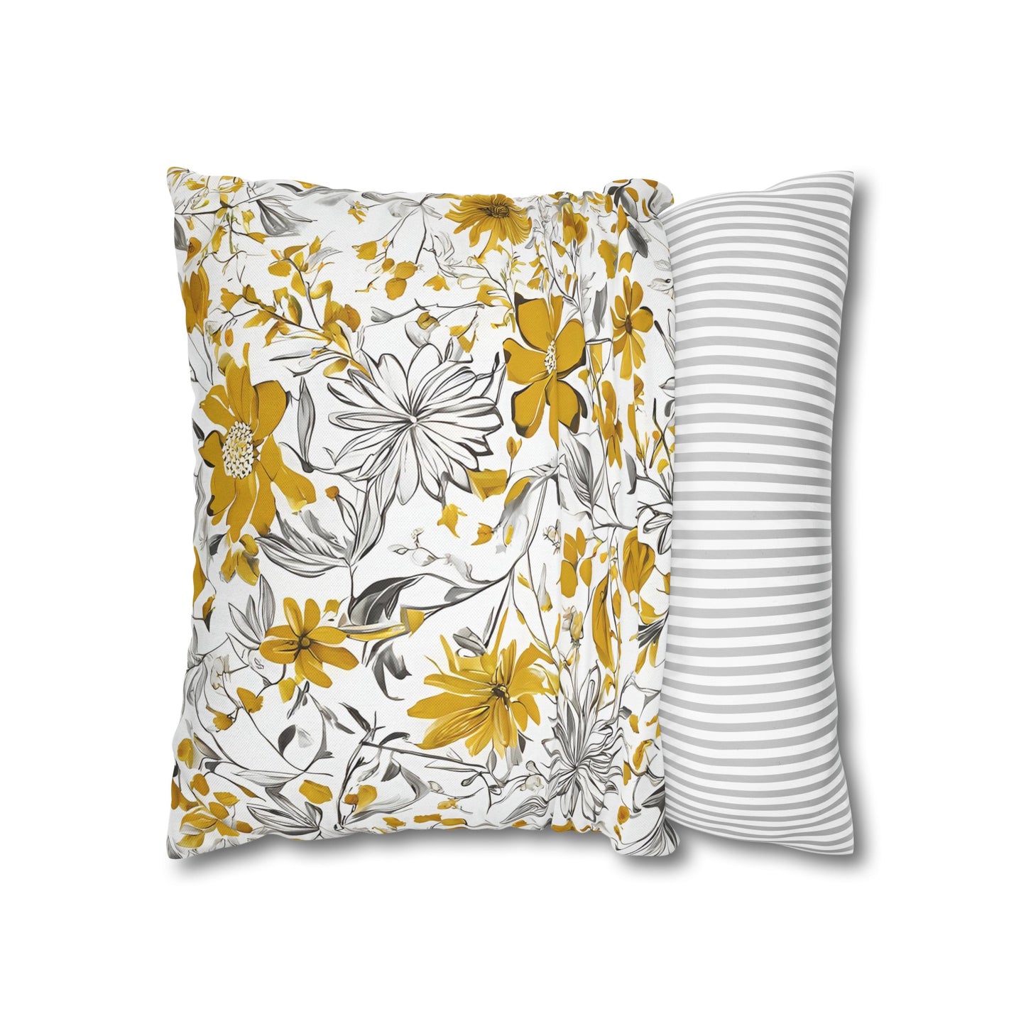 Yellow Grey And White Wildflower Graphic Floral Throw Pillow Cover