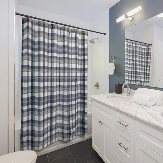 Blue Grey Plaid Shower Curtain