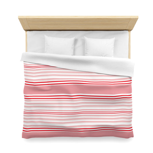 Pink Red And White Striped Duvet Cover