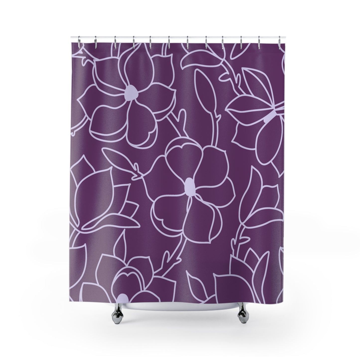 Purple And Light Grey Modern Floral Shower Curtain