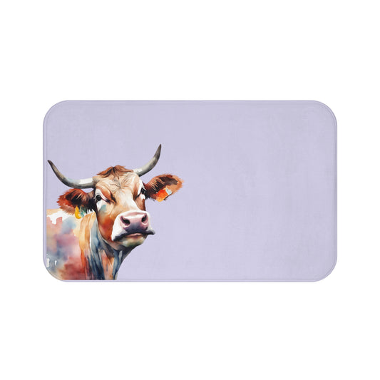 Watercolor Cow In Amethyst Bath Mat